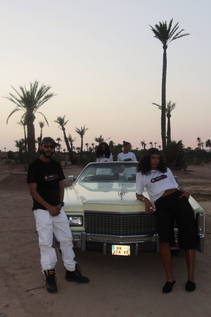 Crew in black and white tees